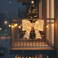 Pre-lit Outdoor Giant Bowknot Christmas Decoration, Lighted Metal Frame With 124 Warm White LED Lights, For Front Door Gate Wall Indoor Outdoor Holiday Party, Golden