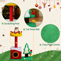 29.5in Christmas Themed Plush Cat Tree, Multi-level Cat Tower With Cat Condo, Top Crown Perch, Sisal Scratching Posts, Cat Pet Activity Center For Indoor Cats