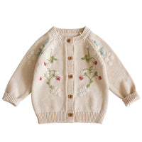 Hand Embroidered Strawberry Flower Cardigan (Toddler/Child)