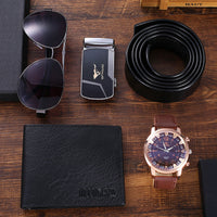 Fashion Creative Personality Watch Glasses Belt Wallet Set Gift Box
