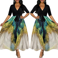 Women's Summer Chiffon Contrast Peacock Print Dress