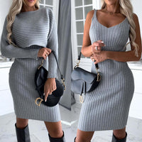 Robe côtelée à manches longues et à bretelles