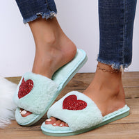 Zapatillas de lentejuelas de amor, zapatos de interior para el hogar para invierno, zapatillas de dormitorio para mujer