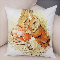 Storybook Cartoon Rabbit Peach Skin Fabric Pillow Cover