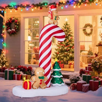 8.2FT Lighted Christmas Inflatable Decoration, Inflatable Giant Candy Cane With Gingerbread Men, Funny Blow Up Yard Decorations With Built-in LED Lights For Holiday Party Front Yard Lawn Garden Decor