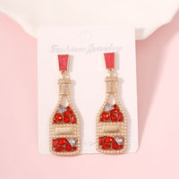 All-matching Graceful Diamond Drop Oil Fashion Imitation Pearl Wine Bottle Shape Earrings