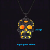Halloween Luminous Sugar Skull Necklace With Day Of The Dead Lotus Pattern Personality Clavicle Necklace Fashion Jewelry Accessories