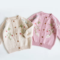 Hand Embroidered Strawberry Flower Cardigan (Toddler/Child)