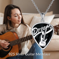 Sterling Silver Dream Guitar Pick Pendant Necklace