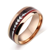 Stainless Steel Wood Grain Arrow Inlaid Ring (Mens)