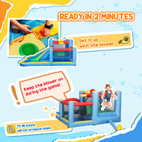 Inflatable Water Slide Bounce House W 550W Blower, Large Trampoline, Splash Pool, Basketball Hoop, Dart Board