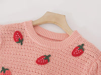 Strawberry Crew Neck Long Sleeve Knit Sweater