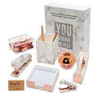 Office Set Marble Pattern Pen Holder Stapler Tape Base Memo Pad Gift Set