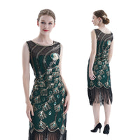 Robe paon sans manches en maille pailletée pour femmes