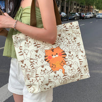 Sac en toile imprimé ours mignon pour femmes, sacs à bandoulière assortis avec tout, sacs à main quotidiens de grande capacité pour étudiantes