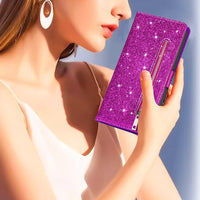 Zipper Glitter Leather Flip Card Wallet iPhone Case