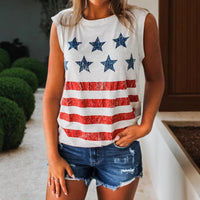 Summer Women's Crew Neck Printed Sleeveless Top