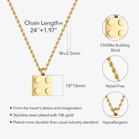 Square Building Block Pendant Necklace