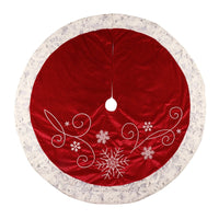 Falda de árbol de copo de nieve de tela de terciopelo rojo navideño