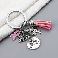 Breast Cancer Awareness Ribbon Tassel Never Give Up Love Tree Keychain
