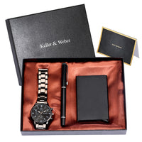 Quartz Watch Credit Card Case Gel Pen Gift Set (Mens)