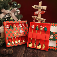 Stainless Steel Christmas Spoon And Fork Set, Creative Gift Tableware, Cute Christmas Tree & Snowman Coffee Spoons (6 Pcs)