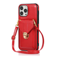 Buckle Closure Card Holder Leather Samsung Phone Case Crossbody Lanyard