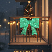 Pre-lit Outdoor Giant Bowknot Christmas Decoration, Lighted Metal Frame With 124 Green LED Lights, For Front Door Gate Wall Indoor Outdoor Holiday Party, Green