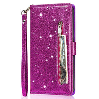 Zipper Glitter Leather Flip Card Wallet iPhone Case