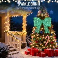 Pre-lit Outdoor Giant Bowknot Christmas Decoration, Lighted Metal Frame With 124 Green LED Lights, For Front Door Gate Wall Indoor Outdoor Holiday Party, Green