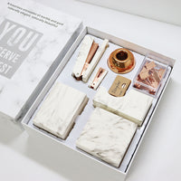 Office Set Marble Pattern Pen Holder Stapler Tape Base Memo Pad Gift Set