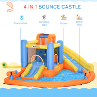 Kids Inflatable Water Slide 5-in-1 Bounce House Water Park Jumping Castle With Water Pool, Slide, Climbing Walls & 450W Air Blower