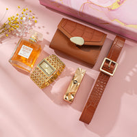 Fashion Watch Wallet Belt Perfume Lipstick Gift Set (5 Pcs)