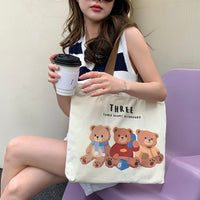 Sac en toile imprimé ours mignon pour femmes, sacs à bandoulière assortis avec tout, sacs à main quotidiens de grande capacité pour étudiantes