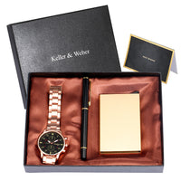 Quartz Watch Credit Card Case Gel Pen Gift Set (Mens)