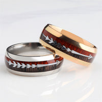Stainless Steel Wood Grain Arrow Inlaid Ring (Mens)