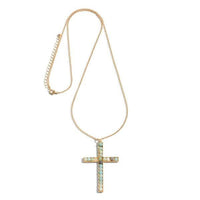 Natural Stone Beaded Cross Pendant Long Necklace