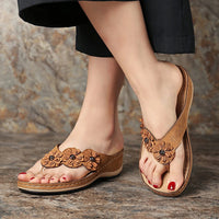 Sandalias de flores para mujer, zapatos de cuña de estilo Retro, zapatos de playa al aire libre, verano