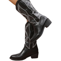 Bottes de Cowboy occidentales pour femmes, chaussures brodées d'ailes à talons bas