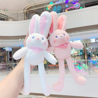 Porte-clés de poupée extensible en peluche avec oreilles de lapin