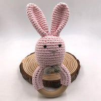 Knit Bunny Wooden Teether Ring