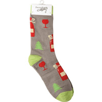 Père Noël, s'il vous plaît, apportez-moi du vin - Panneau de boîte et ensemble de chaussettes