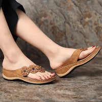Sandalias de flores para mujer, zapatos de cuña de estilo Retro, zapatos de playa al aire libre, verano
