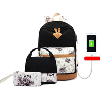 Floral Canvas School Bag Sets (3 Pcs)
