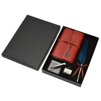 Feather Dip Pen & Leather Journal Gift Set