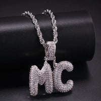 Silver Custom Bubble Letter Chain Initial Pendant Necklace