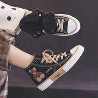 Teddy Bear High-Top Canvas Shoes
