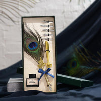 Vintage Peacock Feather Pen Set