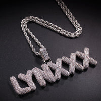 Silver Custom Bubble Letter Chain Initial Pendant Necklace