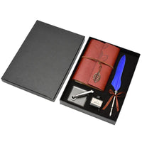 Feather Dip Pen & Leather Journal Gift Set
